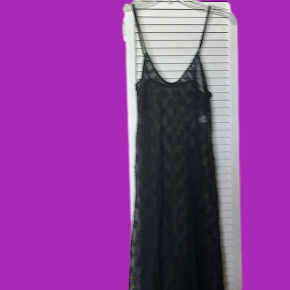 Long Black Lace see through spaghetti strap nightgown by Lorraine